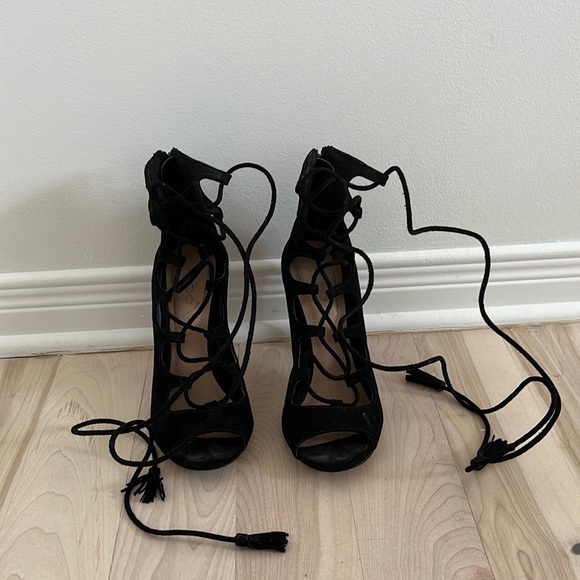 Black suede lace up heels - Picture 1 of 3